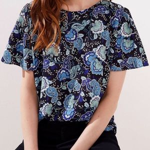 Ann Taylor LOFT Flutter Sleeve Mixed Media Blouse in Paisley